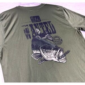 Fintech Performance Fishing Shirt Mens LG Green Graphic Print Largemouth Bass